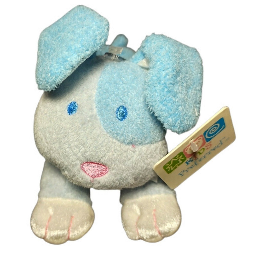 NWT 9" Plush Kids Preferred Blue Puppy Dog Rattle Toy Thank Heaven 2004 Satin‎